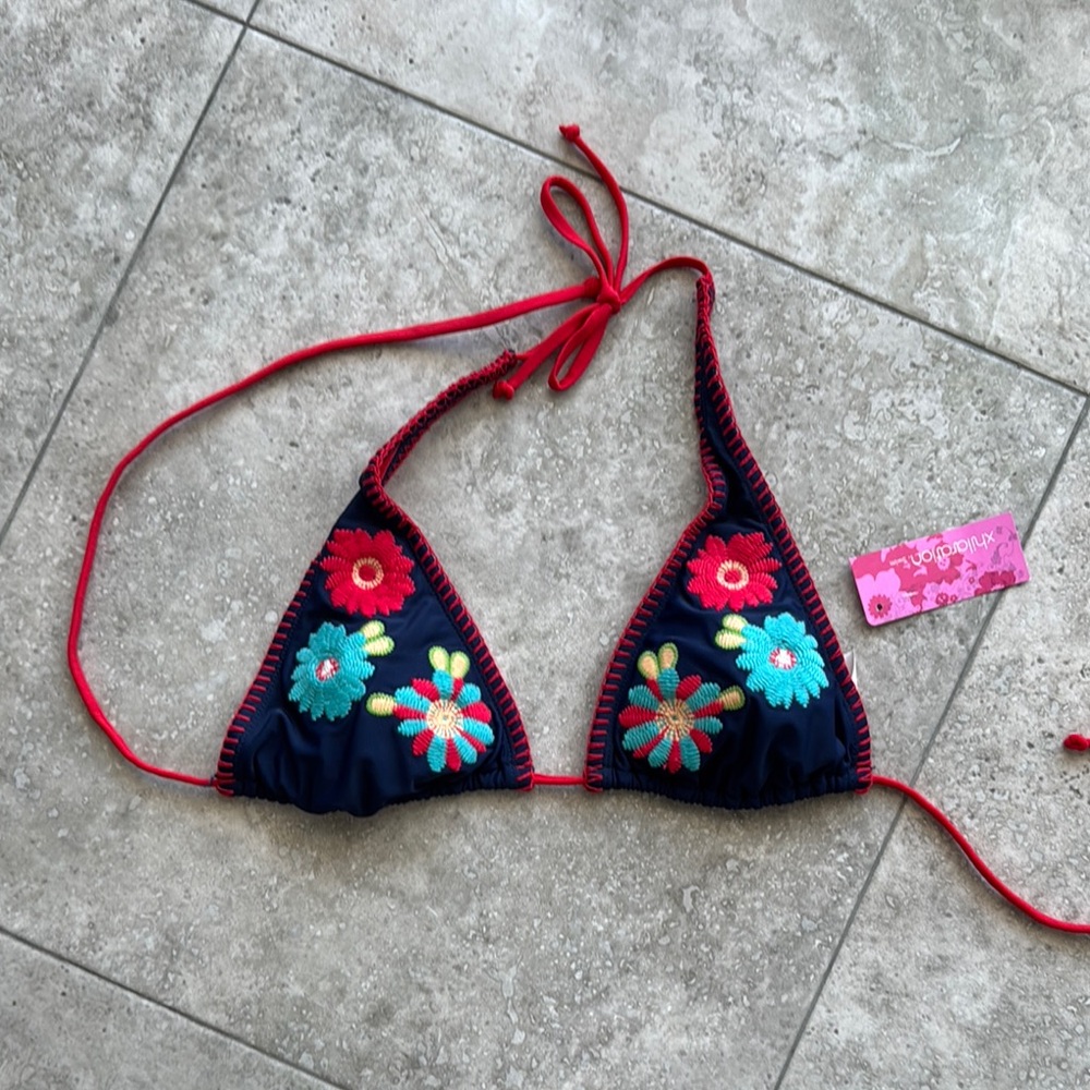Xhilaration hippie embroidered flower power bikini top. Adjustable.